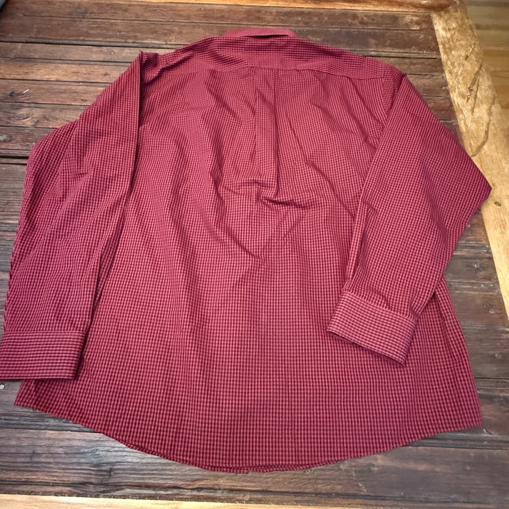 Roundtree & Yorke Gold Label Mens Large Red Black Gingham Non-Iron Cotton Shirt - Picture 3 of 7